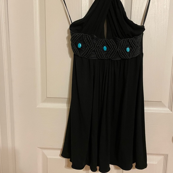 Sky Black Halter Dress with Turquoise Stone Embellishments - Picture 4 of 6